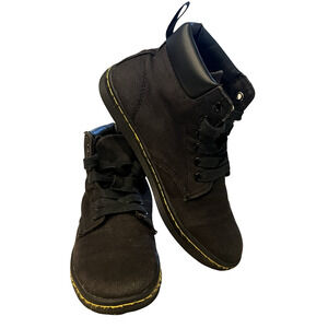 Dr. Martens Boots Womens Size 6 Black Maelly Canvas Lace Up Ankle Yellow Stitch
